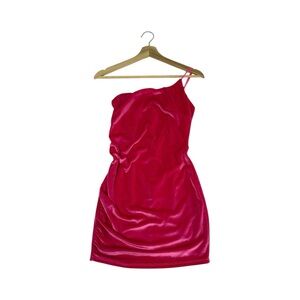 Lucy In The Sky Hot Pink Velvet Mini Dress Womens Small One Shoulder Barbiecore